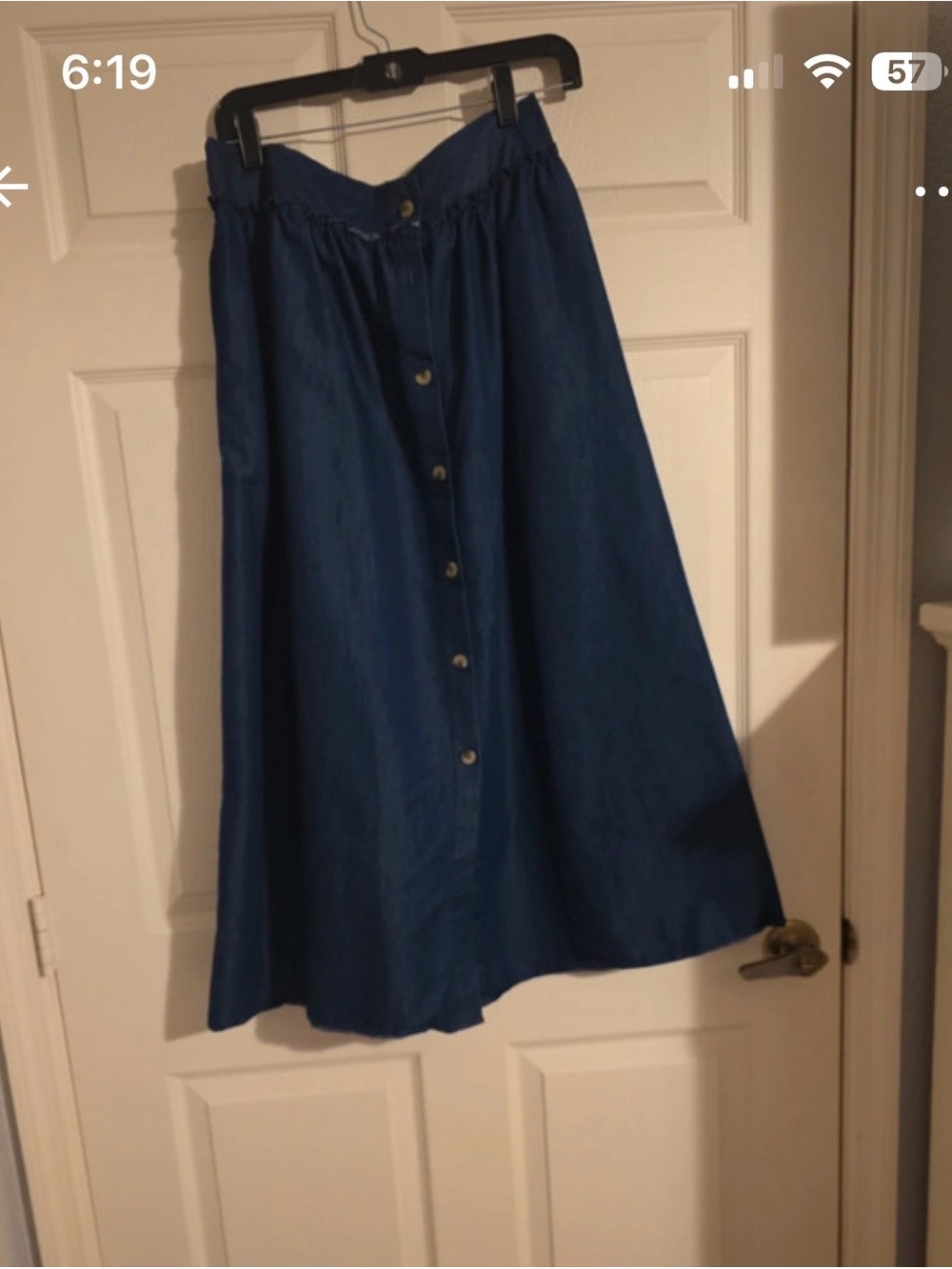 Button-Front Indigo Midi Skirt